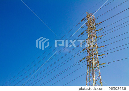 Blue sky and power transmission tower 96502686