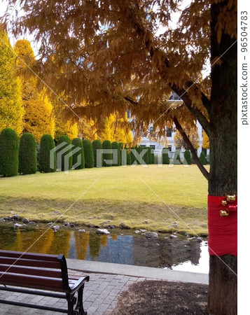 秋天的城市公園，紅葉的綠洲 96504783