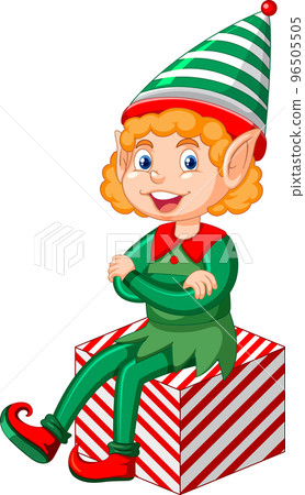 Cute kid wearing elf costume cartoon 96505505