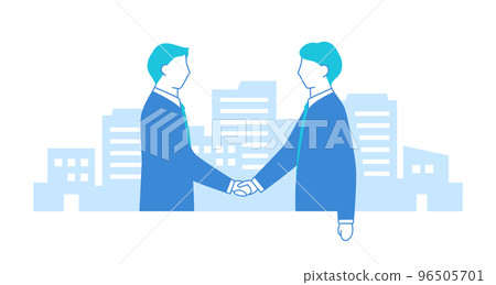 Office worker shaking hands and building background 96505701