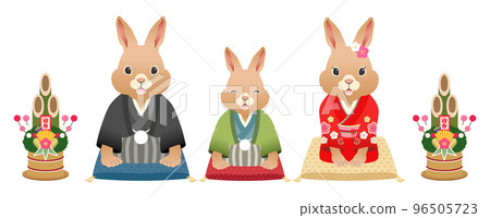 2023 Year of the Rabbit Rabbit parent and child greeting in Japanese clothing [zabuton] 96505723