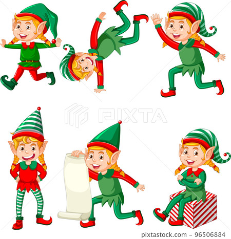 Cute kid wearing elf costume cartoon 96506884