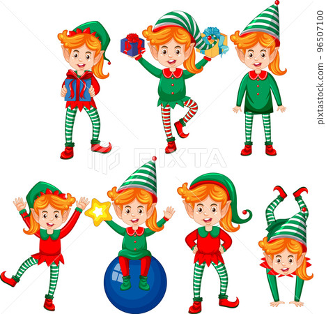 Cute kid wearing elf costume cartoon set 96507100