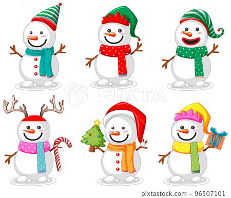 Isolated cute Christmas snowman set - Stock Illustration [96507101] - PIXTA