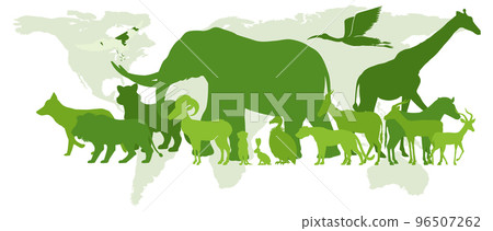 Green silhouette of wild animals 96507262