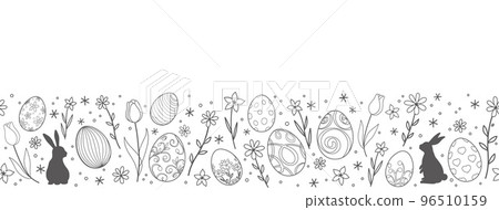 復活節無縫背景插圖與文本空間 96510159