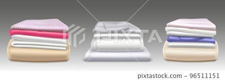 Clean clothes piles, folded shirts after laundry 96511151