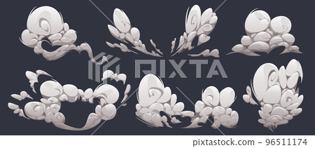 Set of cartoon smoke clouds isolated on dark Set of cartoon smoke clouds isolated on dark 96511174