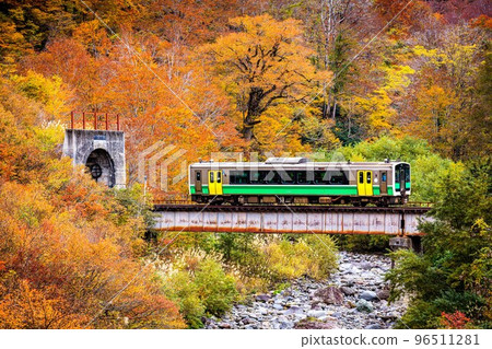 Tadami Line "Kiha E120" train entering Rokujurigoe Tunnel in autumn (Tadami Town, Fukushima Prefecture, November) Tadami Line "Kiha E120" train entering Rokujurigoe Tunnel in autumn (Tadami Town, Fukushima Prefecture, November) 96511281