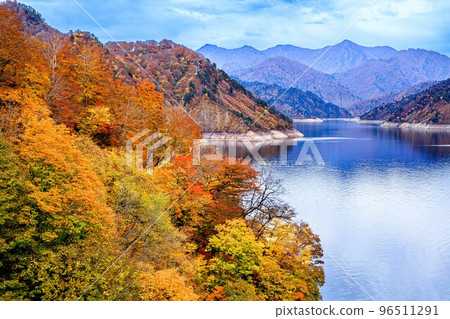 秋葉美麗的田倉湖（福島縣只見町，11月） 96511291