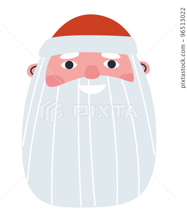 Head in the red cap smiles broadly. Happy santa sticker. Vector illustration Head in the red cap smiles broadly. Happy santa sticker. Vector illustration 96513022