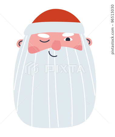 Bearded head winks with one eye. Santa Claus character without a body. Vector illustration 96513030