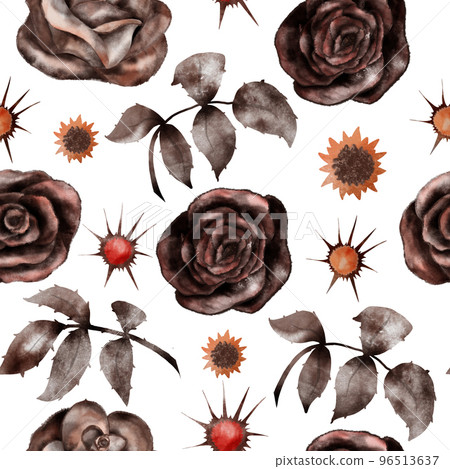 Halloween. Seamless pattern with black roses . Watercolor illustration Halloween. Seamless pattern with black roses . Watercolor illustration 96513637