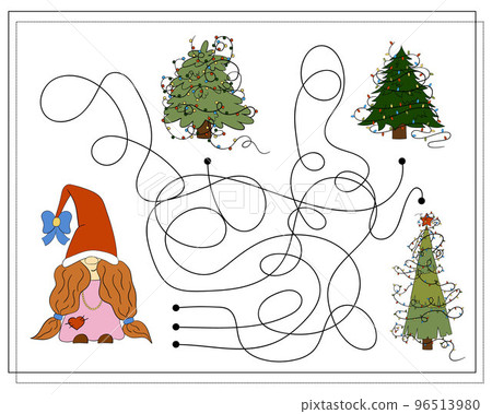 A puzzle game for kids, go through the maze. Cartoon Christmas Gnome A puzzle game for kids, go through the maze. Cartoon Christmas Gnome 96513980