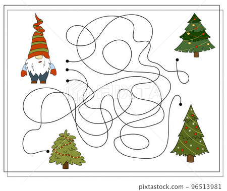 A puzzle game for kids, go through the maze. Cartoon Christmas Gnome 96513981