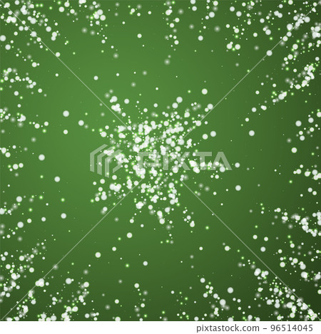 Beautiful snowfall christmas background. Subtle flying snow flakes and stars on christmas green background. Beautiful snowfall overlay template. Square vector illustration. Beautiful snowfall christmas background. Subtle flying snow flakes and stars on christmas green background. Beautiful snowfall overlay template. Square vector illustration. 96514045