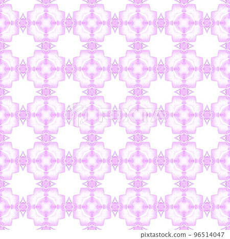 Hand painted tiled watercolor border. Purple indelible boho chic summer design. Tiled watercolor background. Textile ready curious print, swimwear fabric, wallpaper, wrapping. 96514047