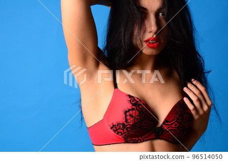 Young beautiful woman in a fashionable linen luxury brunette in the Studio 96514050