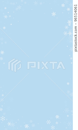 Snowfall overlay christmas background. Subtle flying snow flakes and stars on light blue winter backdrop. Festive snowfall overlay. Vertical vector illustration. 96514061