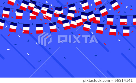 France celebration bunting flags with confetti and ribbons on blue background. 96514141