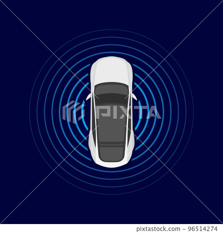 Autonomous car top view. Self driving vehicle with radar sensing system. 96514274