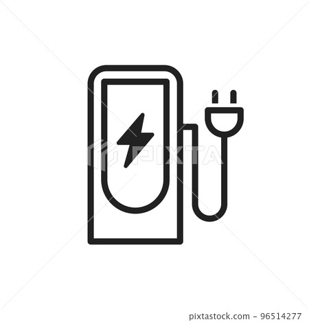 Electric vehicle charging station icon. Plug-in electric vehicle charging line icon. 96514277