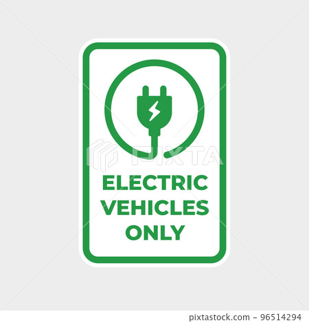 Electric vehicle only parking sign, Charging station, Parking space for EV cars. vector 96514294