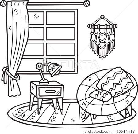 Hand Drawn armchair with lamp and window interior room illustration Hand Drawn armchair with lamp and window interior room illustration 96514418