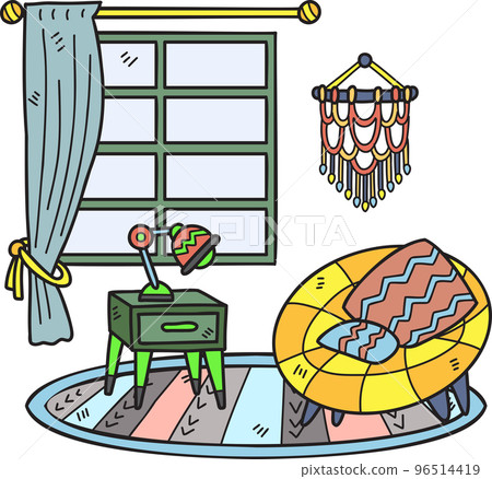 Hand Drawn armchair with lamp and window interior room illustration Hand Drawn armchair with lamp and window interior room illustration 96514419
