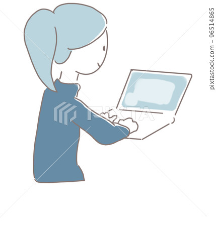 在電腦上工作的女人的插圖 96514865