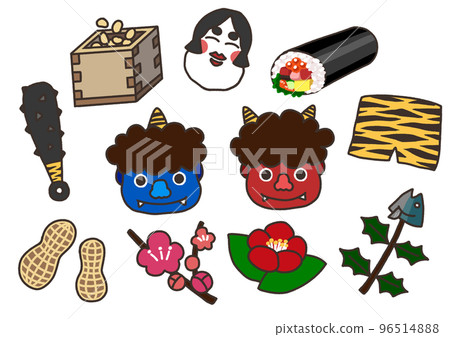 Simple and cute Setsubun illustration set Simple and cute Setsubun illustration set 96514888