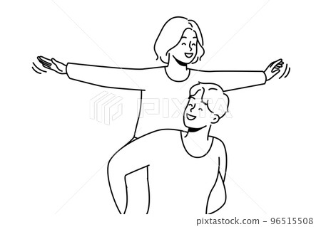 Happy man carry on back smiling woman Happy man carry on back smiling woman 96515508