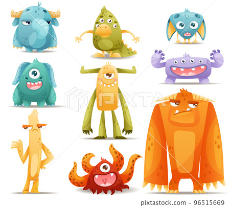 Funny Toothy Monsters as Friendly Fictional Creature Vector Set 96515669