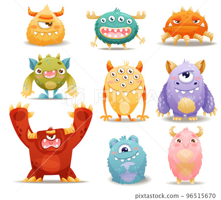Funny Toothy Monsters as Friendly Fictional Creature Vector Set Funny Toothy Monsters as Friendly Fictional Creature Vector Set 96515670