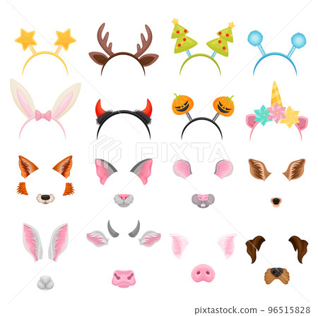 Funny Headbands and Face Animal Mask for Party Big Vector Set 96515828