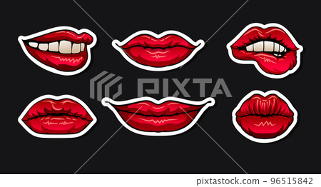 Set of lips. Stickers and patches in pop art comic style vector 96515842