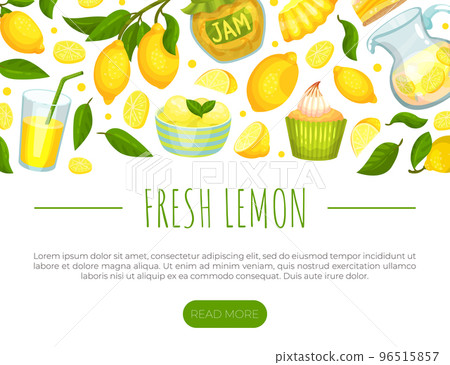 Fresh lemon landing page template. Eco organic vegetarian product web banner, website with fresh citrus fruit seamless pattern cartoon vector Fresh lemon landing page template. Eco organic vegetarian product web banner, website with fresh citrus fruit seamless pattern cartoon vector 96515857