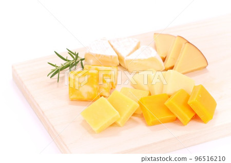 Assorted cheese hors d'oeuvre light background Gouda red cheddar camembert 96516210