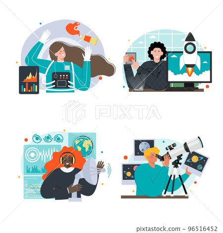 People and space exploration vector scene set 96516452