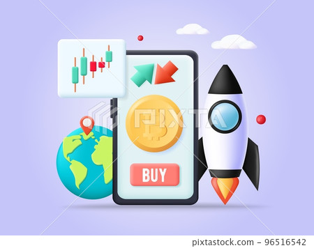 Bitcoin crypto currency trading rocket 3d vector 96516542