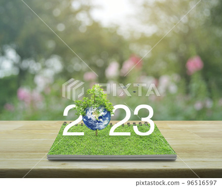 Happy new year 2023 ecological cover, Save the earth concept, Elements of this image furnished by NASA Happy new year 2023 ecological cover, Save the earth concept, Elements of this image furnished by NASA 96516597
