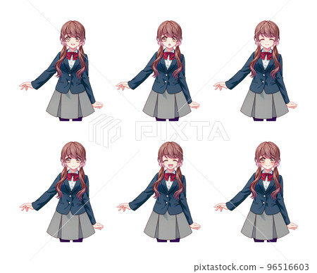 動漫風格的女孩角色插圖（面部表情差異集） 96516603