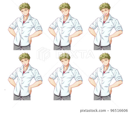 動漫風格男孩角色的插圖(面部表情差異集) 動漫風格男孩角色的插圖(面部表情差異集) 96516606