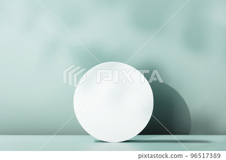 White Cylinder podium with leaves shadows. Scene to show products. Showcase, display case. 96517389
