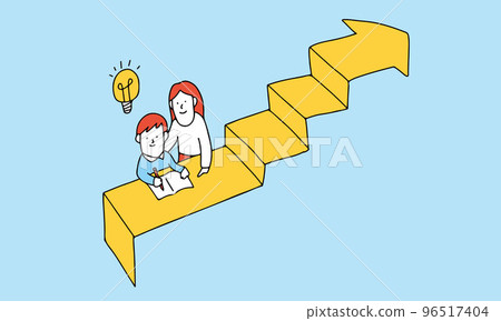 Illustration of an examinee who continues to study hard with his tutor and mother Illustration of an examinee who continues to study hard with his tutor and mother 96517404