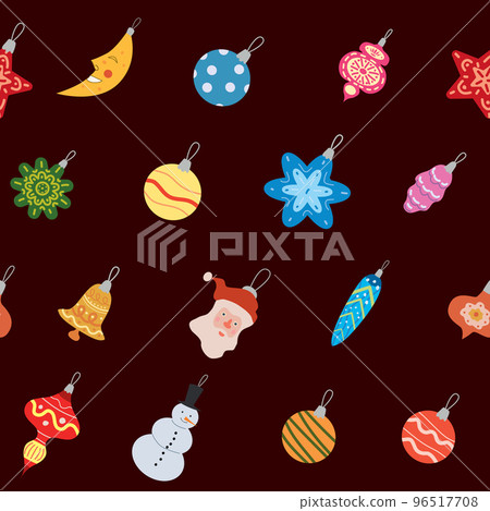Christmas seamless pattern retro balls, toys. Doodle vintage icons Christmas seamless pattern retro balls, toys. Doodle vintage icons 96517708