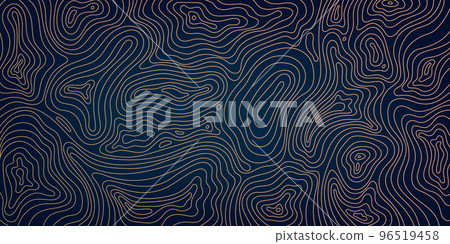 Vector abstract topographic map contour background, line pattern. Graphic illustration, concept of a conditional geography scheme and the terrain path. Golden and black organic wallpaper. 96519458