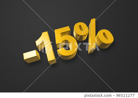 15% off discount offer. 3D illustration isolated on black. Promotional price rate 96521277