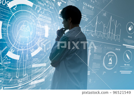 在賽博朋克醫療環境中工作的男性員工 96521549