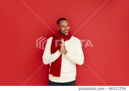 Smiling Man Prayer Gesture. Handsome Multiracial Man Praying 96521756